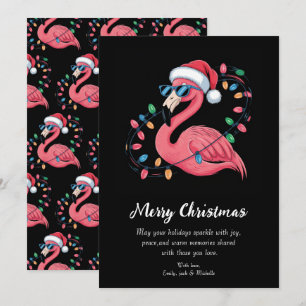 Merry Christmas Pink Flamingo Personalised Holiday Card