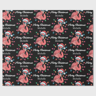 Merry Christmas Pink Flamingo Personalized Wrapping Paper