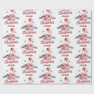 Merry Christmas Pink Flamingo Personalized Wrapping Paper