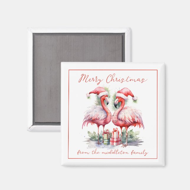 Merry Christmas Pink Flamingos Magnet (Front/Back)