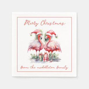 Merry Christmas Pink Flamingos Napkin