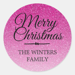 Merry Christmas Pink Glitter Ombre Envelope Seal