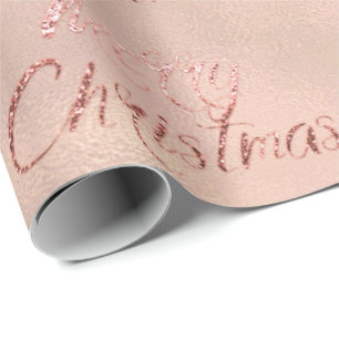 Merry Christmas Pink Gold Burlap Linen Cottage Wrapping Paper