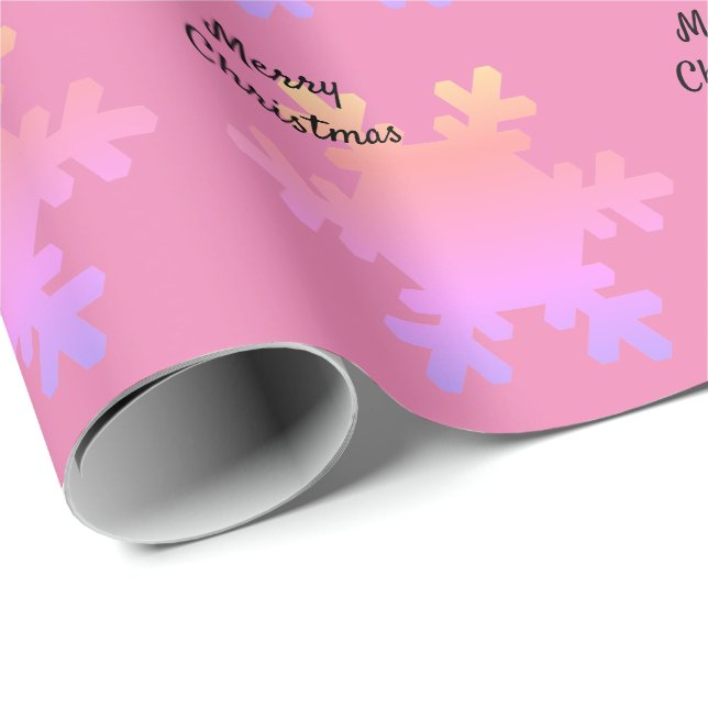 Merry Christmas Pink Gold Ombre Snowflake Patterns Wrapping Paper (Roll Corner)