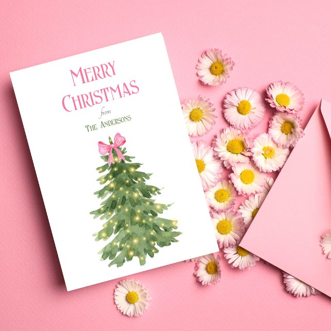 Merry Christmas Pink & Green Minimal Holiday Card (Creator Uploaded)