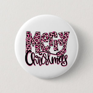 Merry Christmas Pink Leopard 6 Cm Round Badge