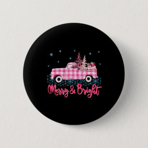 Merry Christmas Pink Leopard Truck Tree Fun Xmas P 6 Cm Round Badge