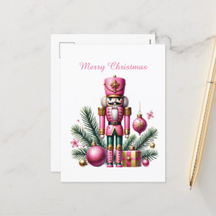 Merry Christmas Pink Nutcracker Holiday Postcard