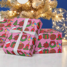 Merry Christmas Pink Ornaments Wrapping Paper