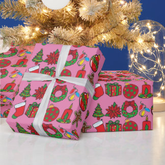 Merry Christmas Pink Ornaments Wrapping Paper