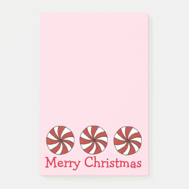 Merry Christmas Pink Peppermint Mint Hard Candy Post-it Notes (Front)