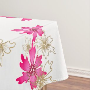 Merry Christmas pink poinsettia and gold flower  Tablecloth