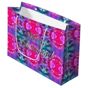 Merry Christmas Pink Purple Pattern Elegant Chic Large Gift Bag