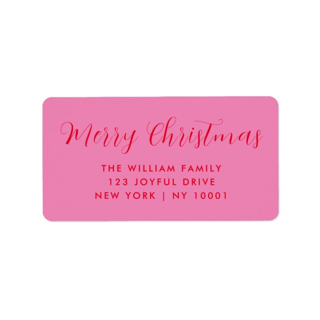Merry Christmas Pink Red Typography  Label (Front)