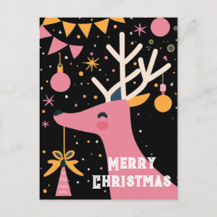Merry Christmas pink reindeer festive illustration Postcard