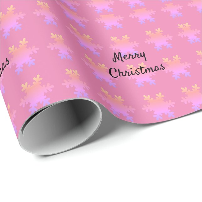 Merry Christmas Pink Rose Gold Snowflake Patterns Wrapping Paper (Roll Corner)