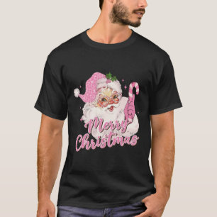 Merry Christmas Pink Santa Claus Vintage Retro Xma T-Shirt