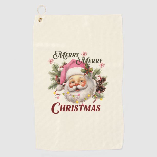 Merry Christmas - Pink Santa Golf Towel (Front)