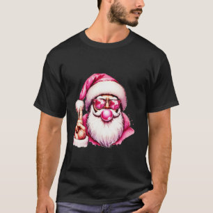 Merry Christmas Pink Santa Hat Xmas Santa Blowing  T-Shirt