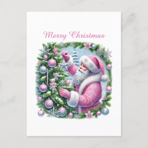 Merry Christmas Pink Santa Holiday Postcard
