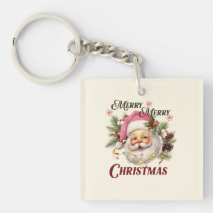 Merry Christmas - Pink Santa Key Ring
