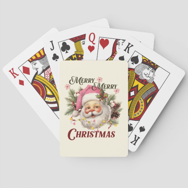 Merry Christmas - Pink Santa Playing Cards (Back)