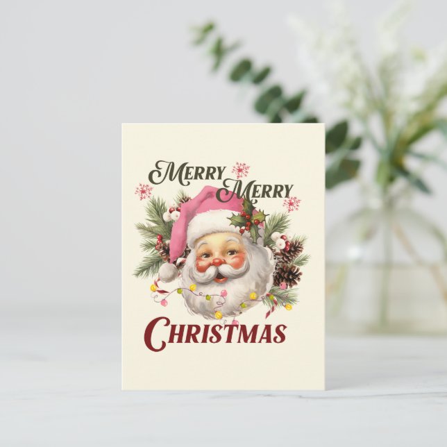 Merry Christmas - Pink Santa Postcard (Standing Front)