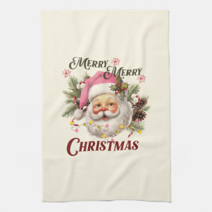 Merry Christmas - Pink Santa Tea Towel
