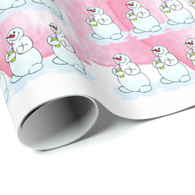 Merry Christmas Pink Snowman Wrapping Paper (Roll Corner)