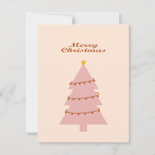 Merry christmas pink tree holiday card