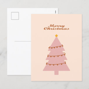 Merry christmas pink tree holiday postcard