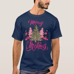 Merry Christmas Pink Trees Leopard Xmas Men Women T-Shirt