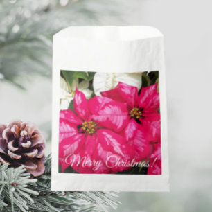 Merry Christmas Pink Variegated Poinsettias Floral Favour Bag