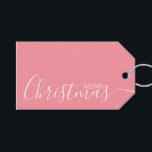 Merry Christmas Pink White Minimalist Gift Tags<br><div class="desc">This minimalist and elegant gift tag features white Merry Christmas text on the front side and on the back side personalise it with your name or family name. The background is in pink colour.</div>