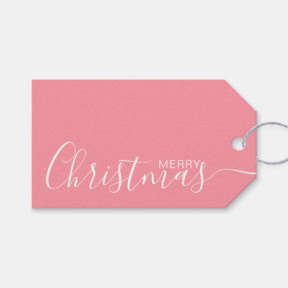 Merry Christmas Pink White Minimalist Gift Tags