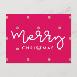 Merry Christmas Pink with Faux Gold Dots Holiday Postcard