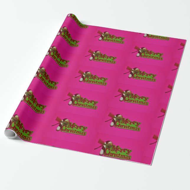 Merry Christmas Pink Wrapping Paper (Unrolled)