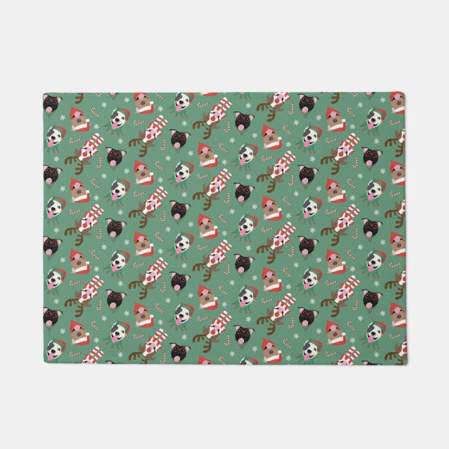 Merry Christmas Pit Bull Dogs Doormat (Front)