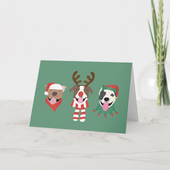 Merry Christmas Pit Bull Dogs Holiday Card (Front)