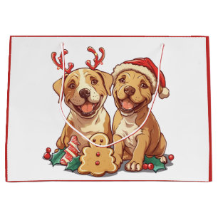 Merry Christmas Pit Bull Dogs Large Gift Bag