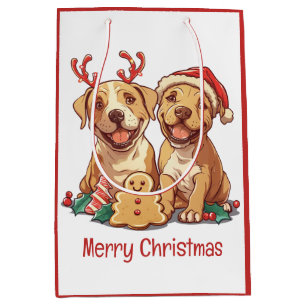 Merry Christmas Pit Bull Dogs Medium Gift Bag