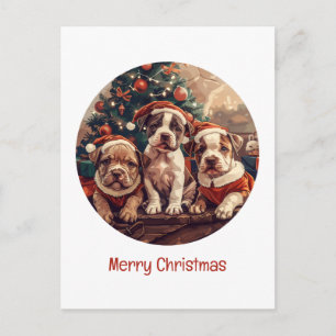 Merry Christmas Pit Bull Puppy Dogs Holiday Postcard