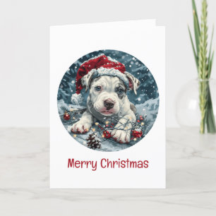 Merry Christmas Pit Bull Santa Puppy Holiday Card