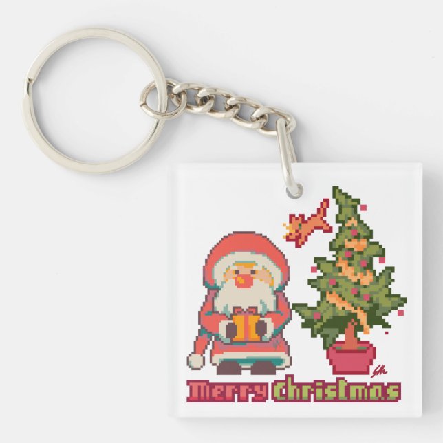 Merry Christmas Pixel art, Pixel Art  Key Ring (Front)