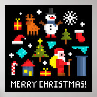 Merry Christmas pixel cartoons
