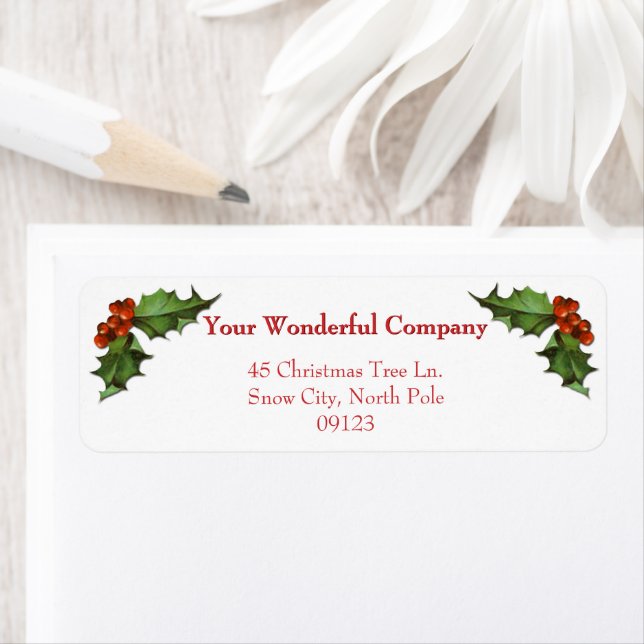 Merry Christmas Plaid and Holly | Return Address Label (Insitu)