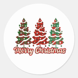 Merry Christmas Plaid Christmas Tree Classic Round Sticker