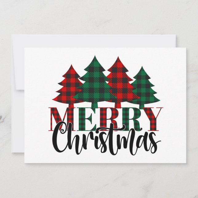 Merry Christmas Plaid Christmas Trees Holiday Card (Front)