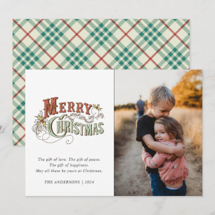 Merry Christmas Plaid Family Photo Christmas Holiday Card