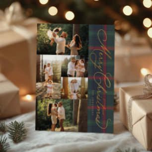 Merry Christmas Plaid Foil Family Photo Holiday